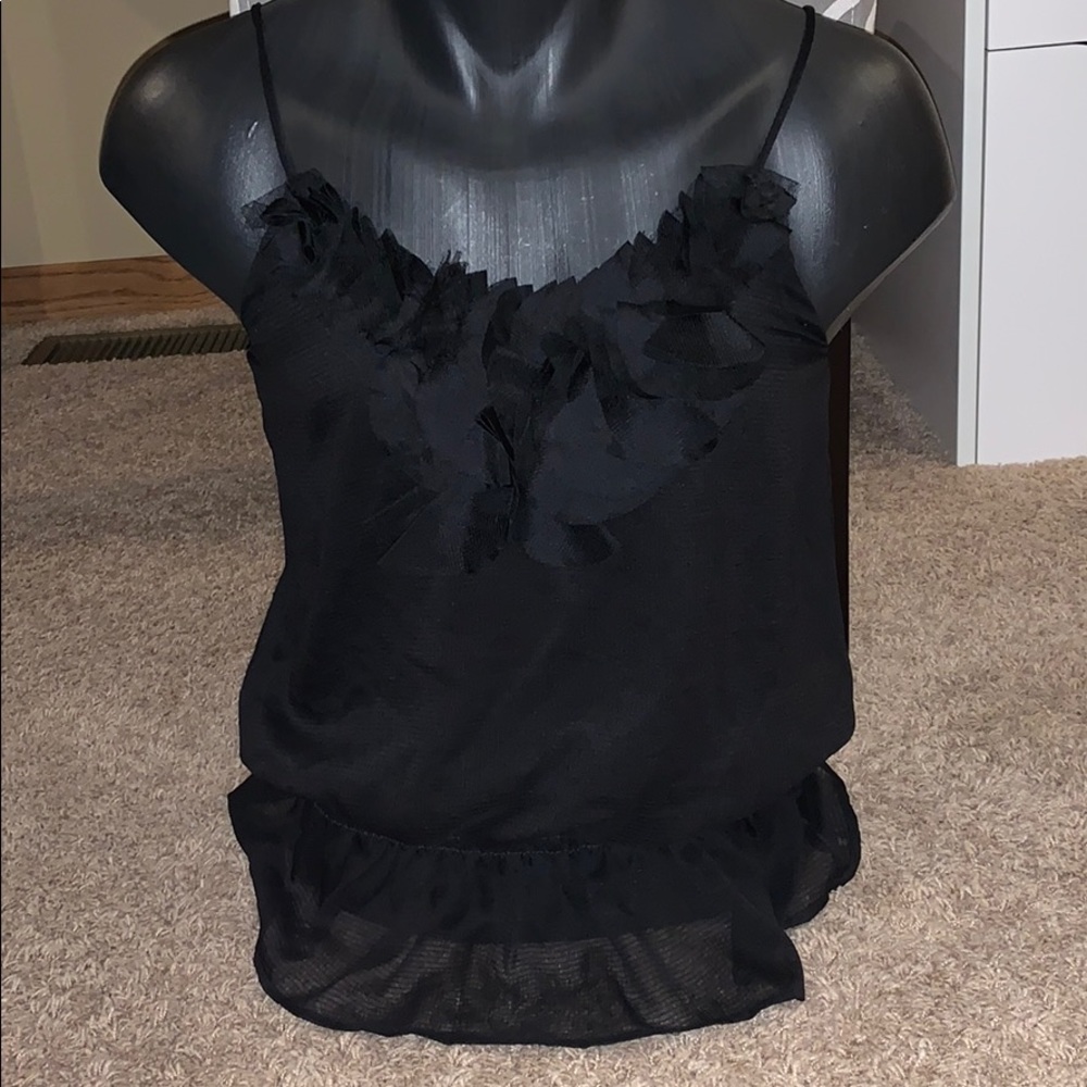 Black tank top with cinched waist